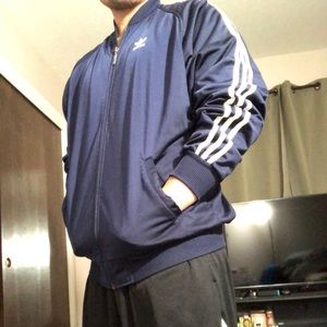 adidas track jacket navy blue